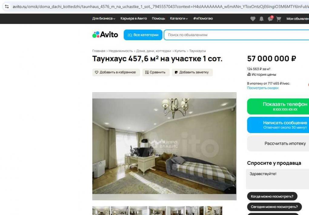 В омском микрорайоне Старгород продают трёхэтажный таунхаус с головой лошади