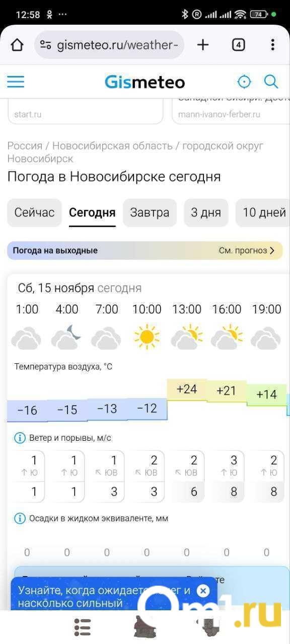 Перепады температуры от -16 до +24 обещают синоптики в Новосибирске