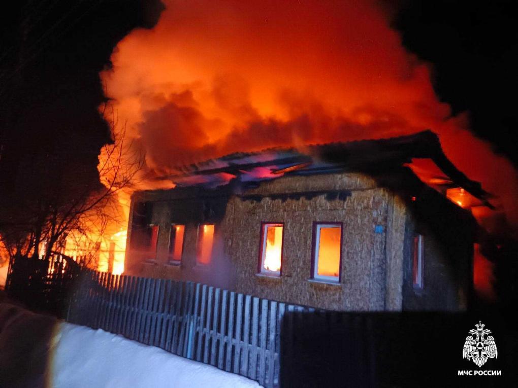 Сильный пожар под Омском уничтожил дом и хозпостройки