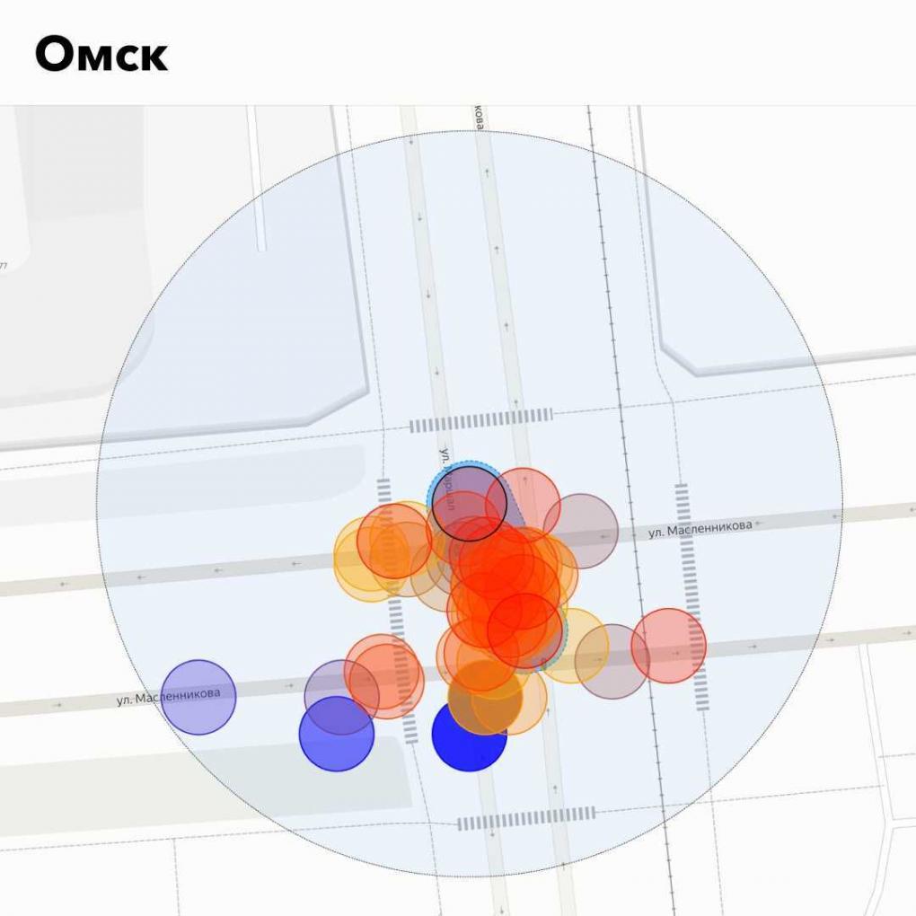 В Омске перекрёсток Маршала Жукова и Масленникова признали самым аварийным в России