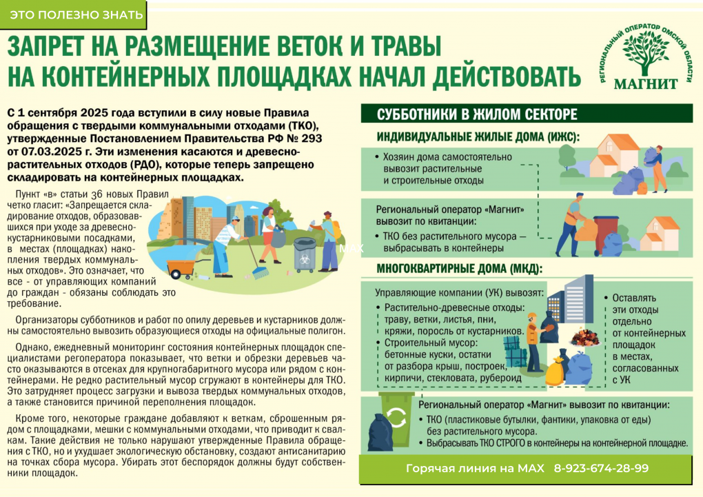 Омичам напомнили: растительные отходы нельзя складировать на площадках для ТКО