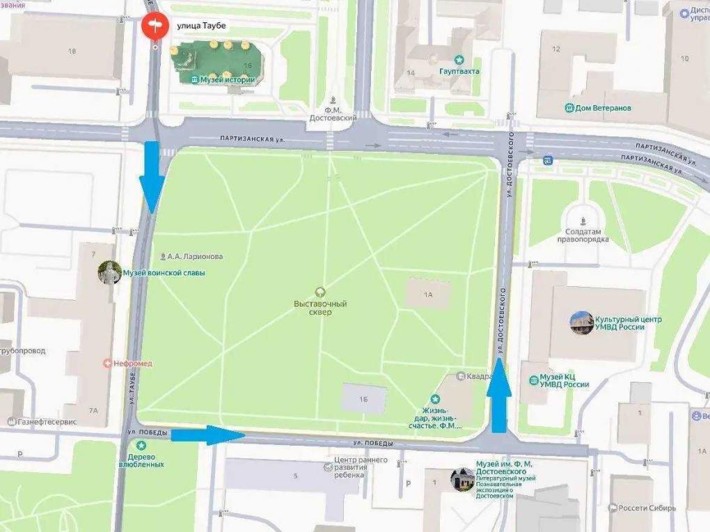 Одностороннее движение: в Омске изменят схему движения у Выставочного сквера