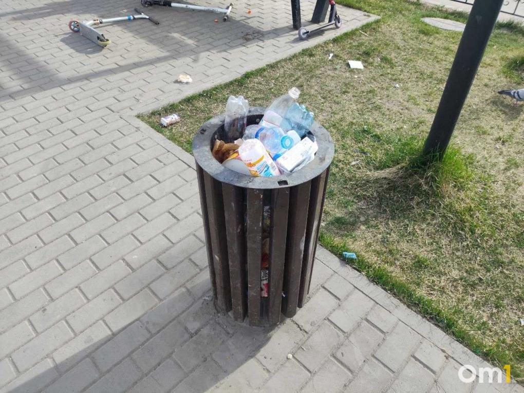 Омичей возмутили переполненные урны близ «Пешеходного Любинского»