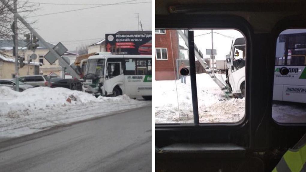 Автобус столб. Омск авария на Куйбышева. ДТП С участием автобуса и паза.