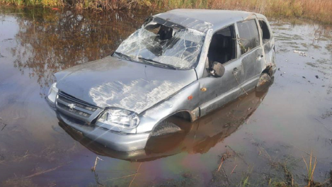 Получил травмы: в Омской области пьяный водитель без прав опрокинул машину в воду