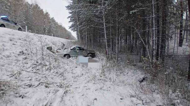 Под Новосибирском легковушка слетела с дороги и врезалась в дерево