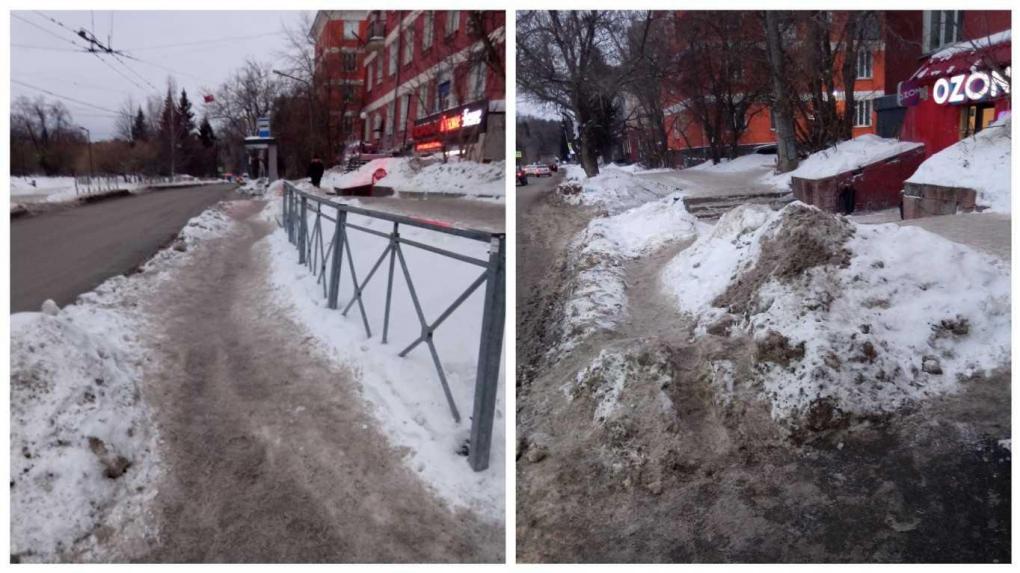 «Приходится обходить по проезжей части»: новосибирцы пожаловались на заваленную снегом остановку троллейбусов