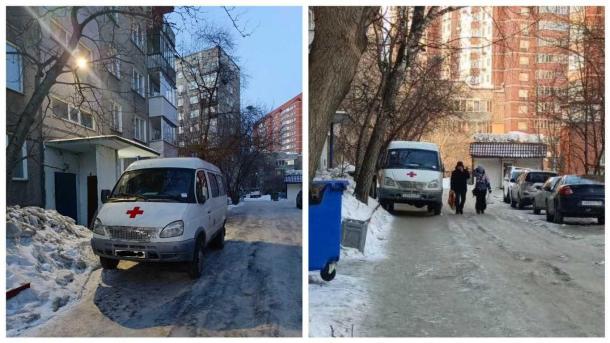 Фейковая «скорая» заблокировала половину тротуара на ул. Линейной в Новосибирске
