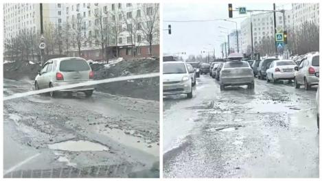 «Ямы глубиной в полколеса»: жители МЖК рассказали про ужасное состояние единственного выезда из микрорайона