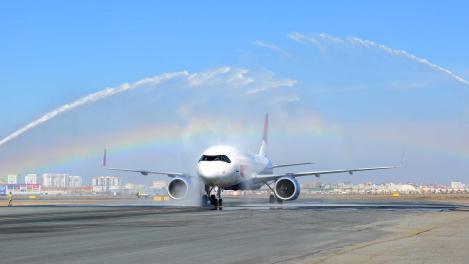 Встретили водной аркой и угощениями: в Омский аэропорт прибыл рейс с омичом за штурвалом