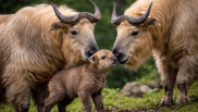 Единственные в России: в Новосибирском зоопарке у пары золотистых такинов родился десятикилограммовый мальчик