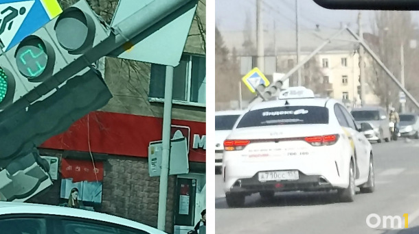 В Омске на пешеходном переходе упал светофор