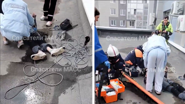 Сорвался с третьего этажа: в Новосибирске мужчина упал на козырёк бизнес-центра «Аврора»