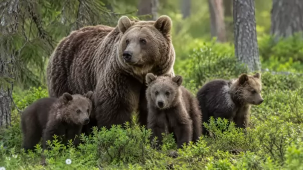 Медведица с медвежатами вышла к Академгородку в Новосибирске