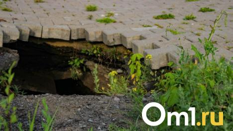 На омской набережной растёт опасный провал