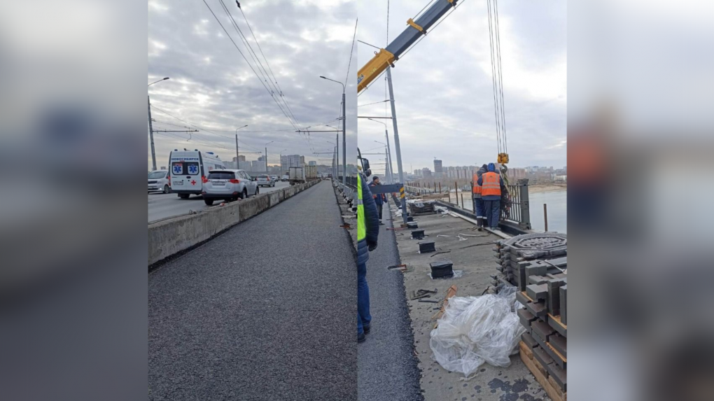 На Октябрьском мосту завершили укладку асфальта в Новосибирске