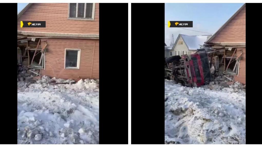 Грузовик врезался в частный дом под Новосибирском