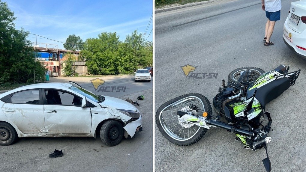 В Новосибирске в Октябрьском районе мотоциклист столкнулся с автомобилем