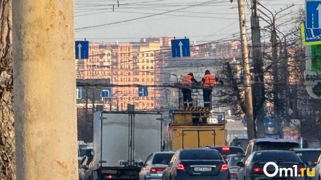 В Омске на остановке «Академия транспорта» встали троллейбусы