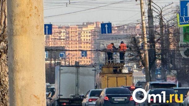 В Омске на остановке «Академия транспорта» встали троллейбусы