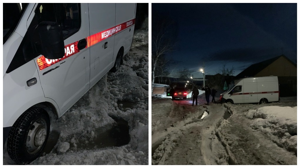 В Новосибирске автомобиль скорой помощи застрял в снегу