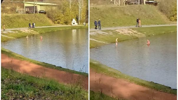 Два «моржа» искупались в озере парка Кольцово под Новосибирском