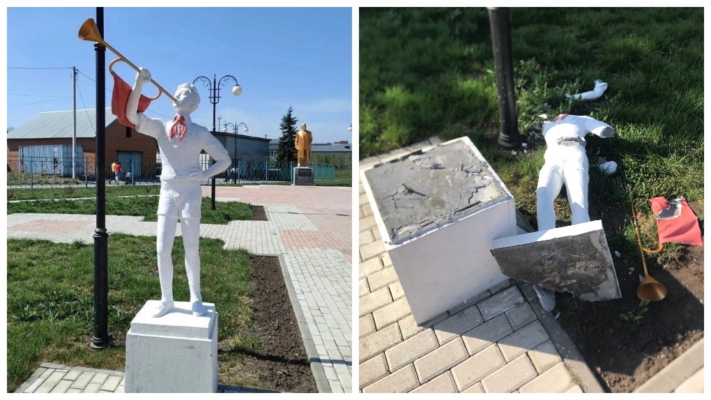 Отбили голову и сломали руку: вандалы разгромили памятник пионерам под Новосибирском