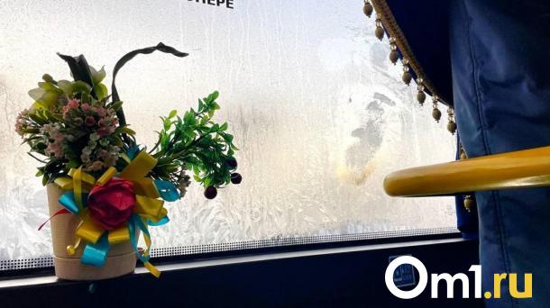 В аномальные морозы по Омску ездит цветочный троллейбус