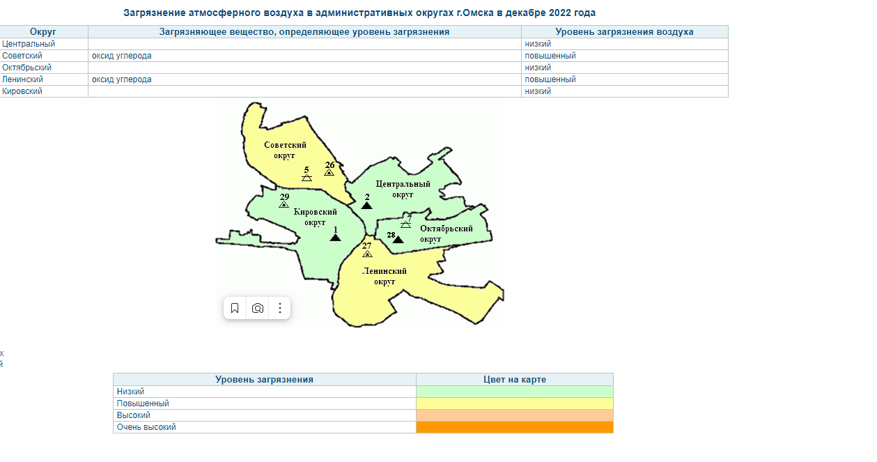 Карта загрязнения воздуха омск