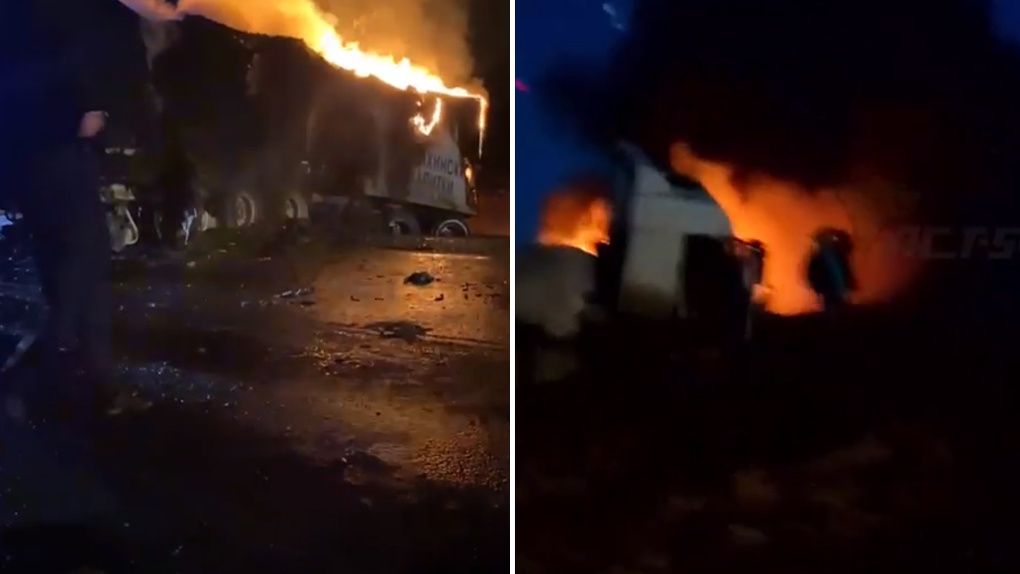 Жуткие кадры. Опубликовано видео с места смертельной аварии с двумя тягачами под Новосибирском