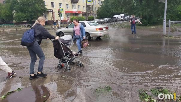 Сильный ливень обесточил районы Омска и повалил деревья