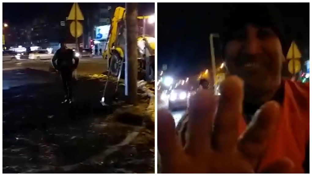 Дорожный рабочий в Новосибирске пытался скрыть от горожанки укладку асфальта в снег