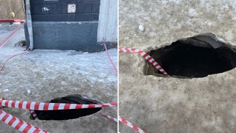 На проспекте Дзержинского в Новосибирске провалился асфальт