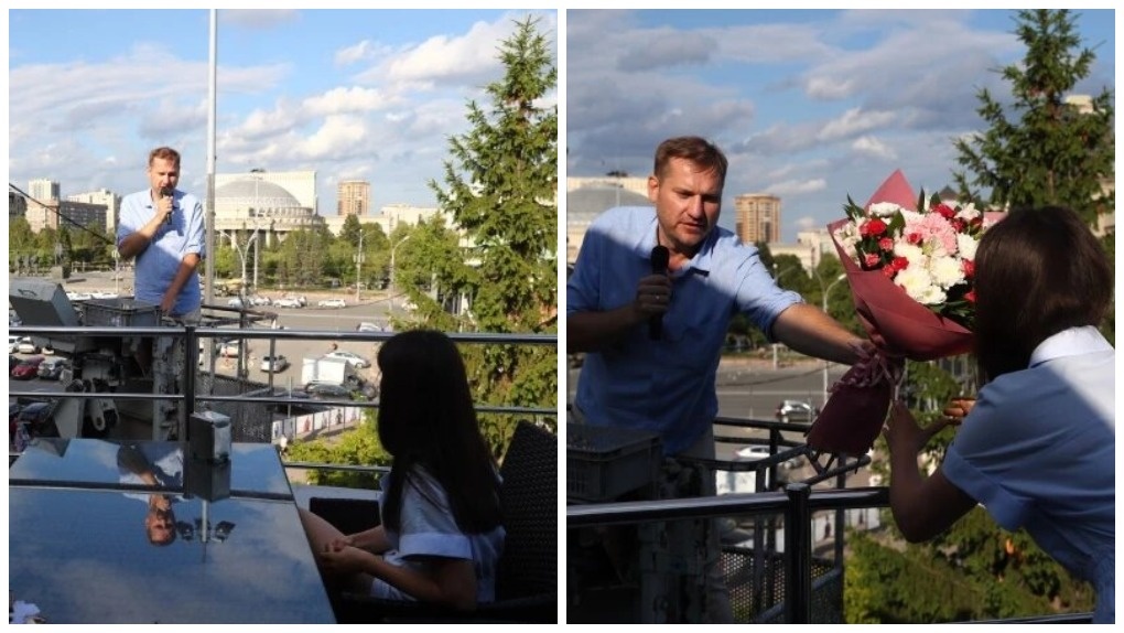 Депутат Терещенко поднялся на автовышке к крыше кафе в Новосибирске и сделал предложение возлюбленной