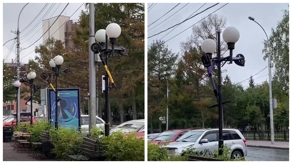 Неизвестные повесили электросамокаты на фонарные столбы в Новосибирске