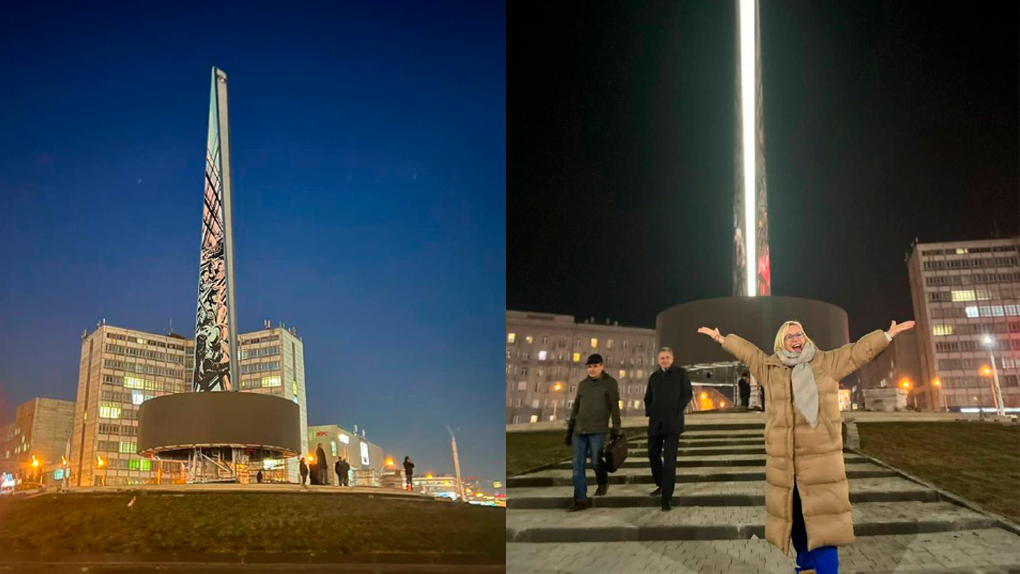 На новосибирской стеле «Город трудовой доблести» включили подсветку