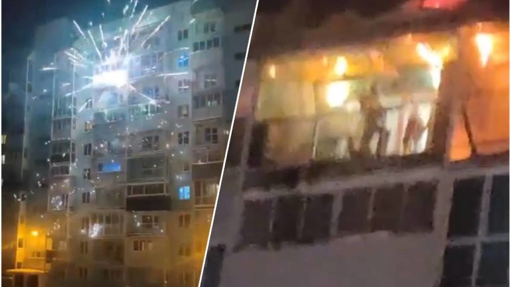 Из-за новогодних фейерверков на МЖК в Новосибирске загорелись четыре балкона. ВИДЕО
