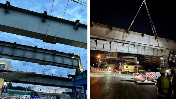 В Новосибирске установили 24-метровые балки для съезда с четвёртого моста