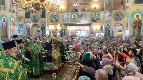 Новосибирский митрополит Никодим освятил вербы в Вознесенском соборе