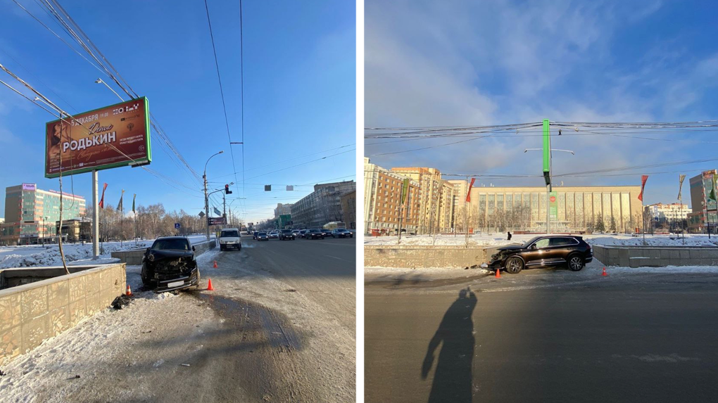 Не справился с управлением: в Новосибирске водитель Volkswagen врезался в ограждение подземного перехода