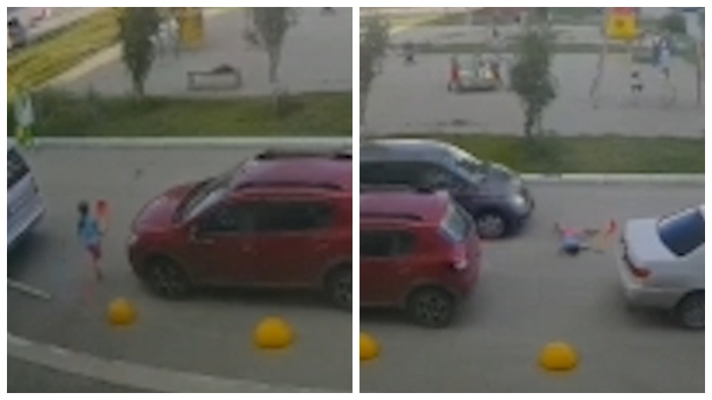Момент наезда на 8-летнюю девочку посреди двора в Новосибирске попал на видео
