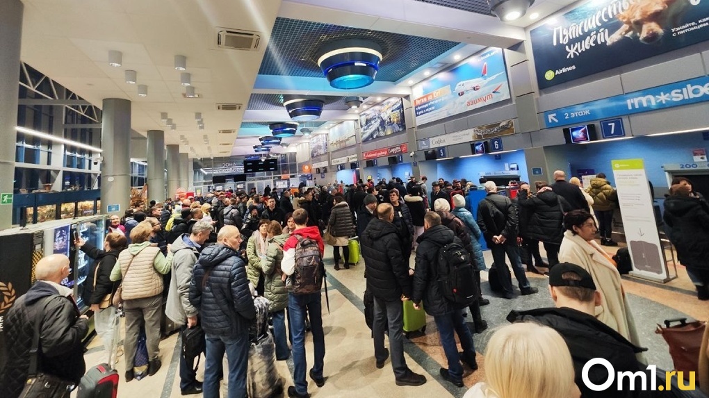 В Омском аэропорту случился массовый сбой – пассажиры не могут пройти регистрацию
