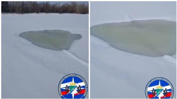 На льду водоёмов Новосибирской области начали появляться промоины