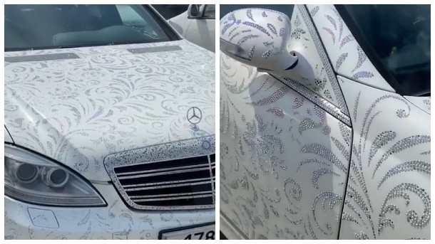 Сверкающий стразами Mercedes заметили на парковке новосибирцы. ВИДЕО