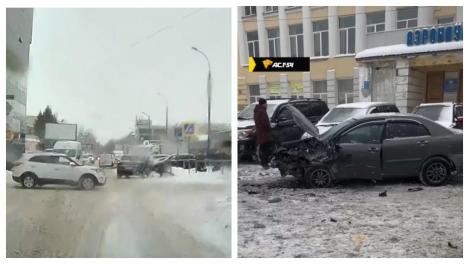 Массовое ДТП устроил водитель автомобиля Hyundai, сбивший новосибирца на переходе