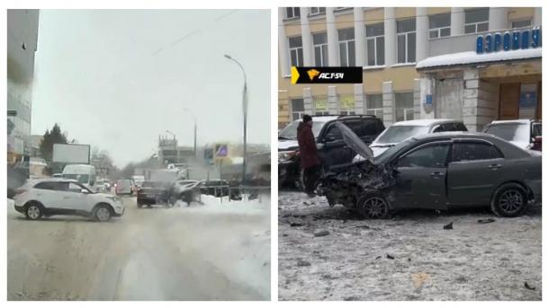 Массовое ДТП устроил водитель автомобиля Hyundai, сбивший новосибирца на переходе