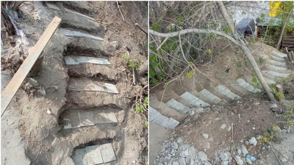 В Новосибирске на Речном вокзале жители выложили альтернативную лестницу