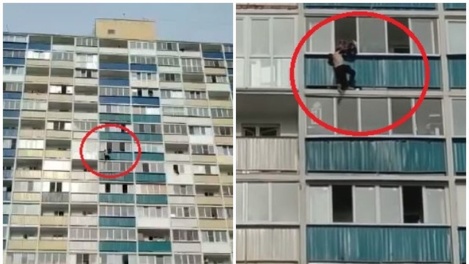 Мужчина повис на балконе 12-этажного здания в Новосибирске. ВИДЕО