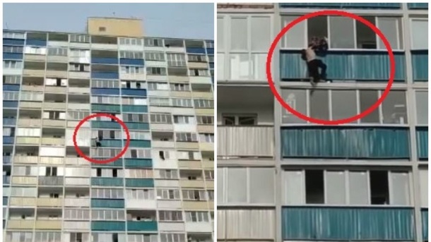 Мужчина повис на балконе 12-этажного здания в Новосибирске. ВИДЕО