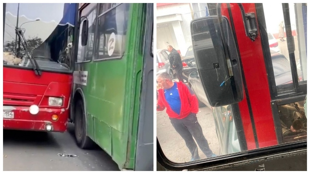 Пассажиры устроили разборки после столкновения автобуса с троллейбусом в Новосибирске. ВИДЕО